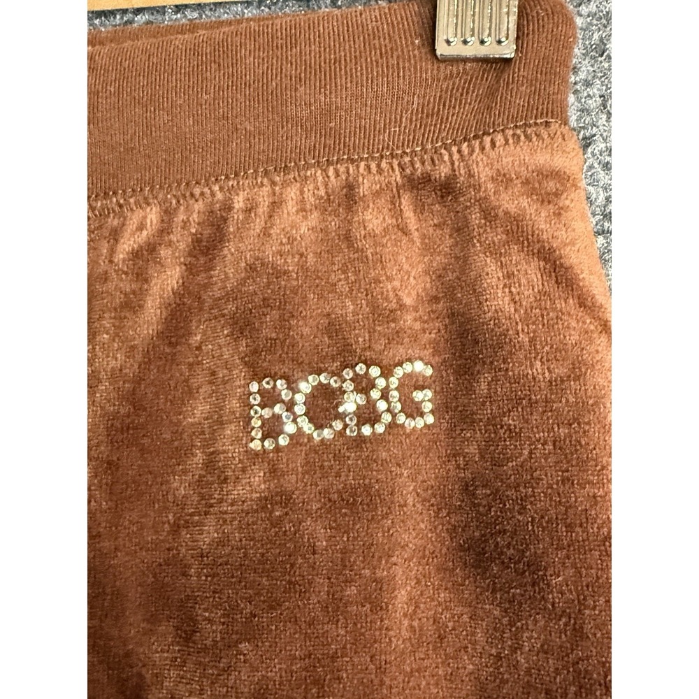 Vintage Y2K Brown Rhinestone Embellished Embroidered BCBG Velour Pants Size 12 - Picture 5 of 8